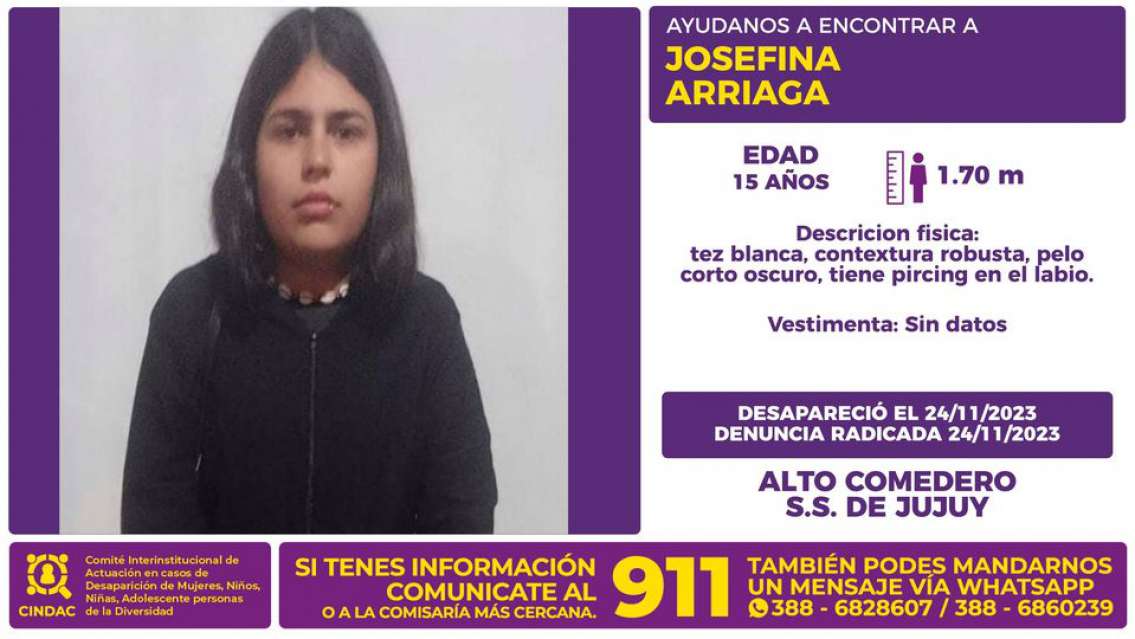 Desapareció Josefina en Alto Comedero: la buscan por todas partes